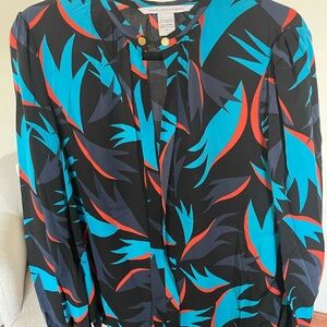 Diane Von Furstenberg Black and Blue Blouse with Red Accents